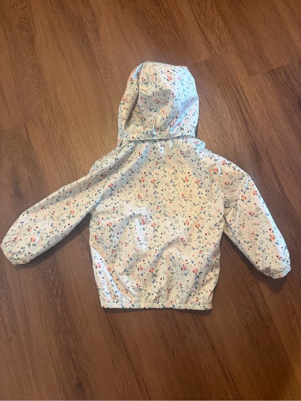 Kids Hooded Floral Windbreaker Jacket - Light Blue/Pink